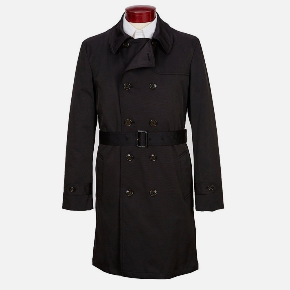 Ralph Lauren Solid Black Plaid Lined Mens Belted Nober Trench Coat